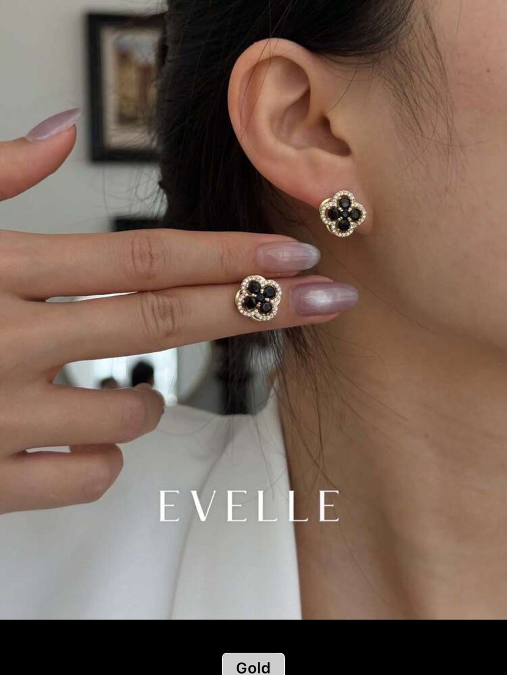 Gold Plated Black Clover Stud Earrings